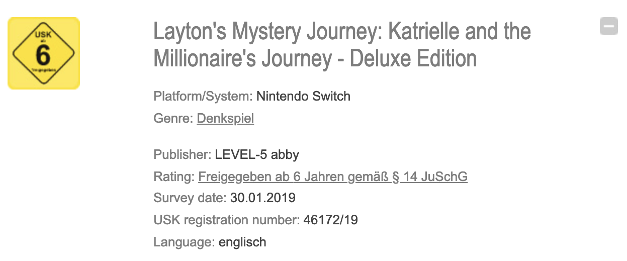 Layton's Mystery Journey USK Rating