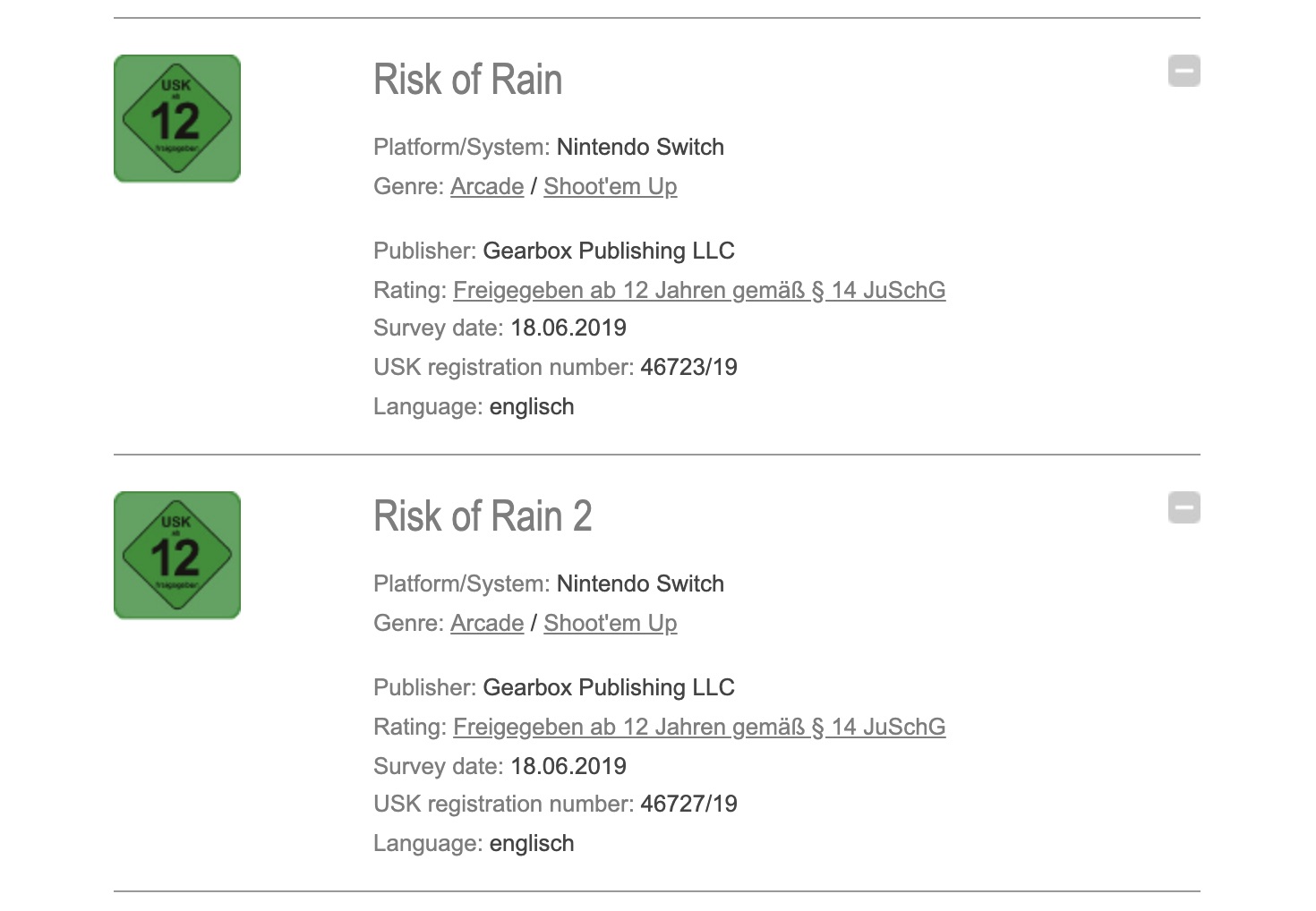 USK Risk of Rain 2 Rating Screenshot
