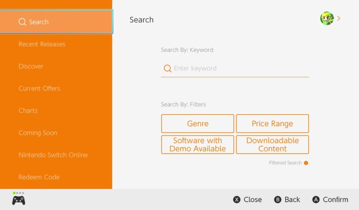 Nintendo eShop Search Filters Screenshot