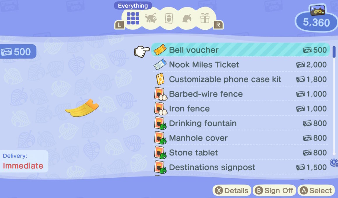 Animal Crossing New Horizons Bell Voucher Screenshot