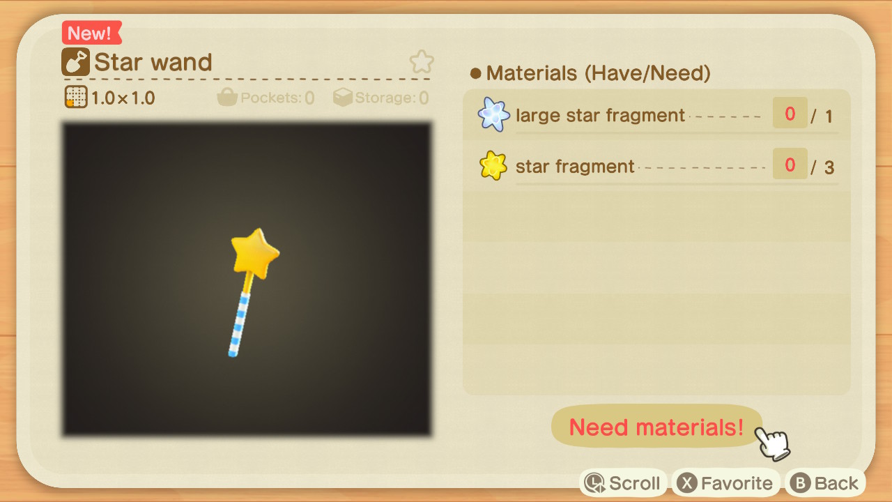 Animal Crossing: New Horizons Star Wand DIY Recipe Screenshot