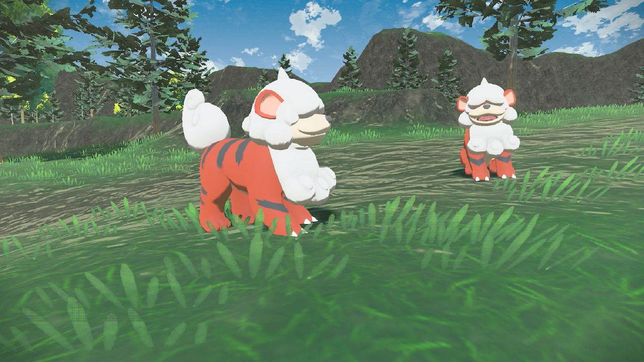 Screenshot of Hisuian Growlithe in Pokémon Legends: Arceus