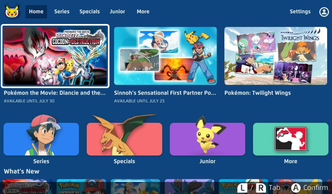A screenshot of the Pokémon TV app on Nintendo Switch