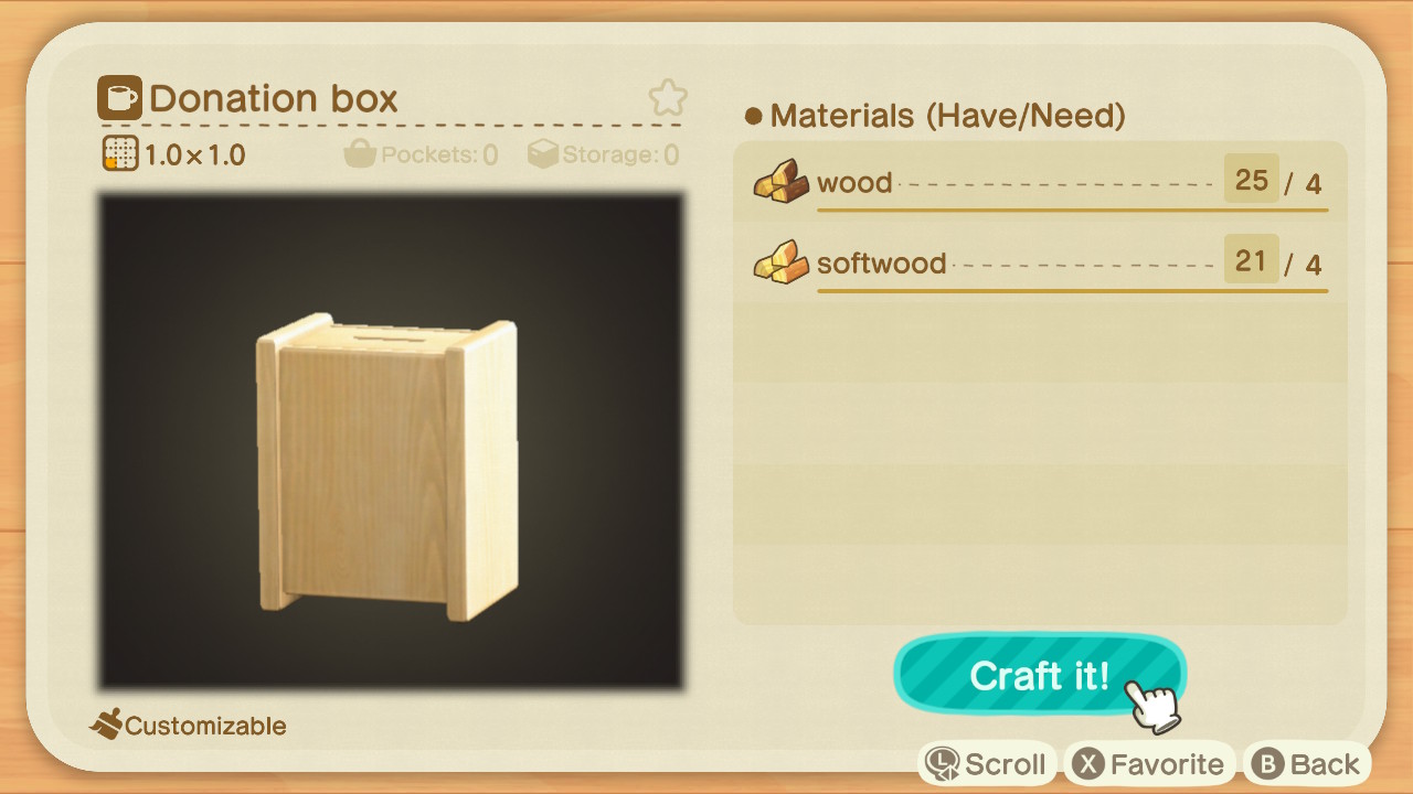 Animal Crossing New Horizons Donation Box DIY Recipe Screenshot