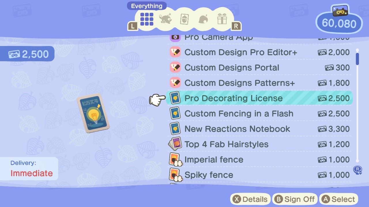 Animal Crossing New Horizons Pro Decorating License Screenshot 1