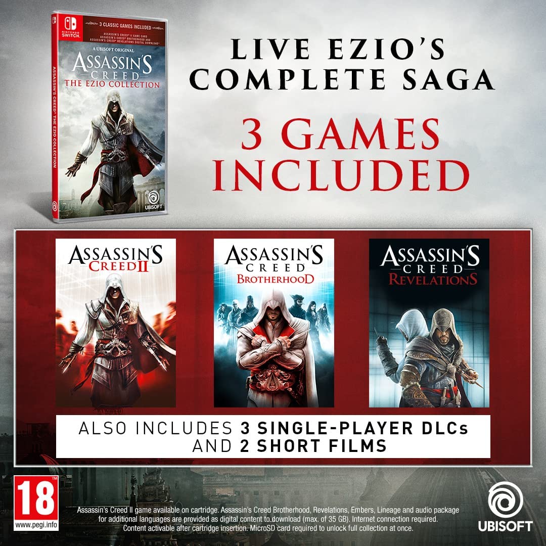An image showing the download requirements for Assassin's Creed: The Ezio Collection on Nintendo Switch