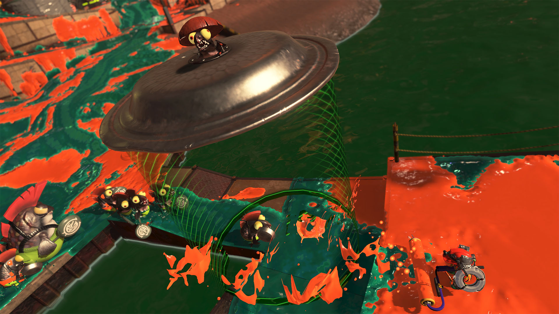 A screenshot of Slammin' Lid in Splatoon 3's Salmon Run mode